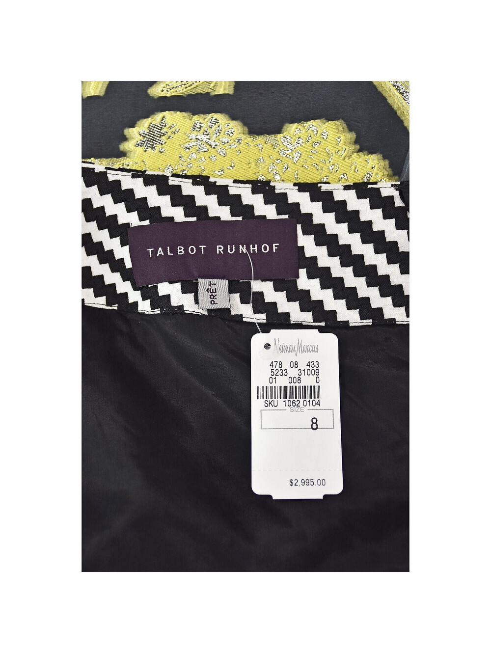 TALBOT RUNHOF Fit & Flare Mini Dress, Yellow, Gray & Silver, SZ 8 NWT @ $2995 - Picture 7 of 9